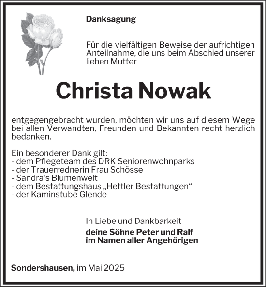 Traueranzeige von Christa Nowak von Thüringer Allgemeine
