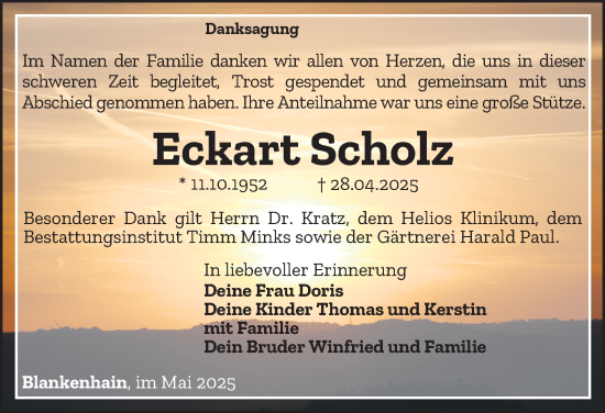 Traueranzeige von Eckart Scholz von Thüringer Allgemeine, Thüringische Landeszeitung