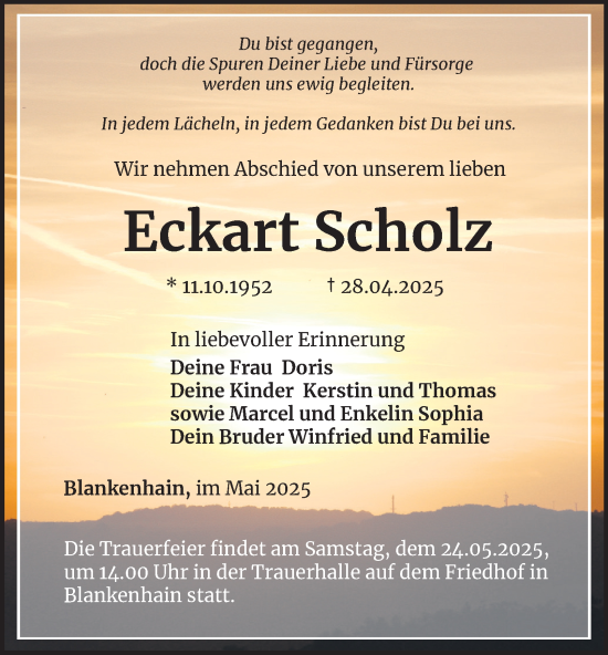 Traueranzeige von Eckart Scholz von Thüringer Allgemeine, Thüringische Landeszeitung