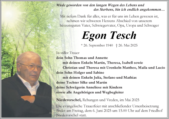 Traueranzeige von Egon Tesch von Thüringer Allgemeine
