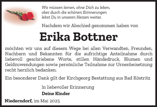 Traueranzeige von Erika Bottner