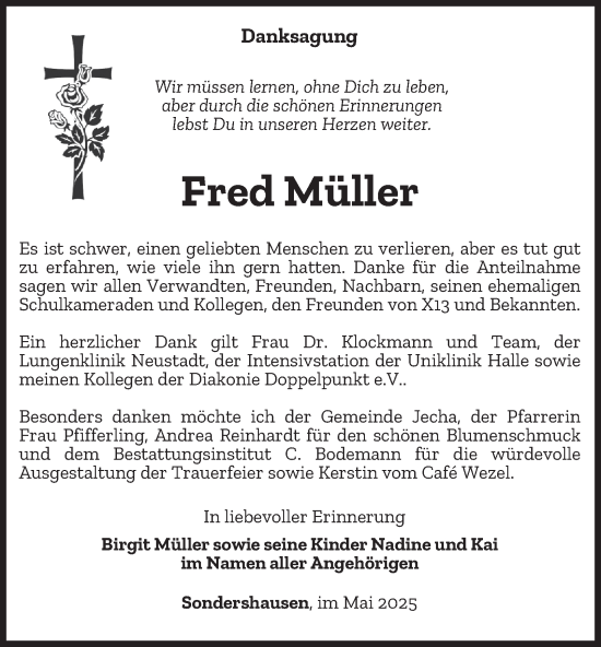 Traueranzeige von Fred Müller von Thüringer Allgemeine