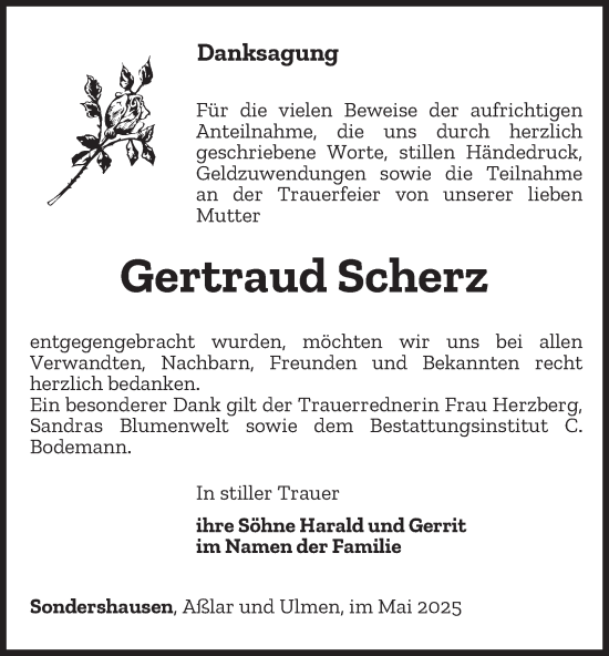 Traueranzeige von Gertraud Scherz