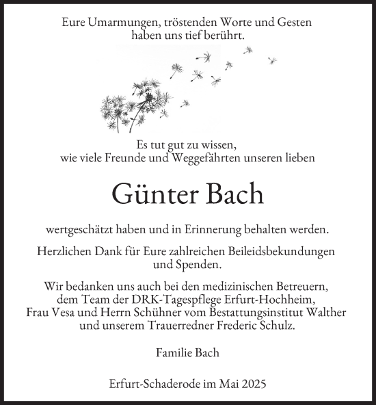 Traueranzeige von Günter Bach von Thüringer Allgemeine, Thüringische Landeszeitung