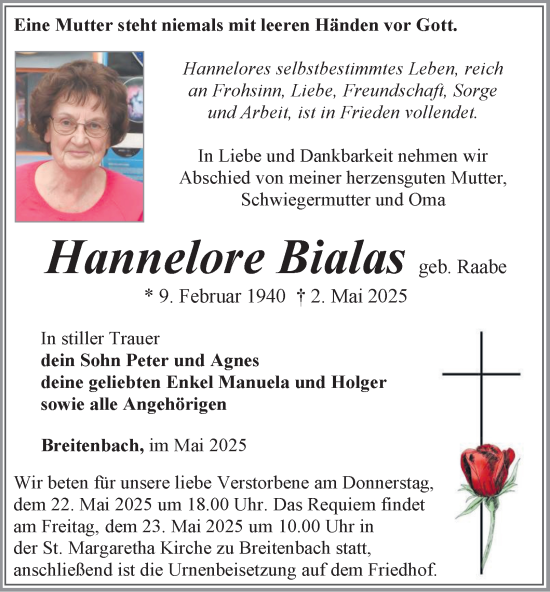 Traueranzeige von Hannelore Bialas von Thüringer Allgemeine