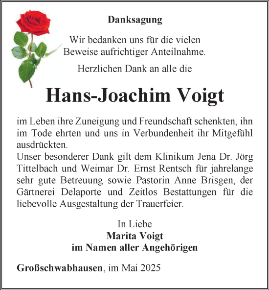 Traueranzeige von Hans-Joachim Voigt von Thüringer Allgemeine, Thüringische Landeszeitung