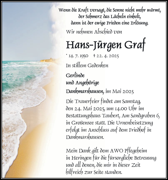 Traueranzeige von Hans-Jürgen Graf von Thüringer Allgemeine, Thüringische Landeszeitung