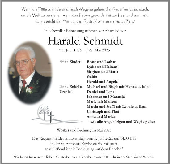 Traueranzeige von Harald Schmidt von Thüringer Allgemeine