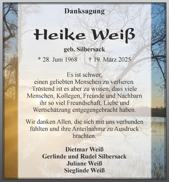 Traueranzeige von Heike Weiß von Ostthüringer Zeitung