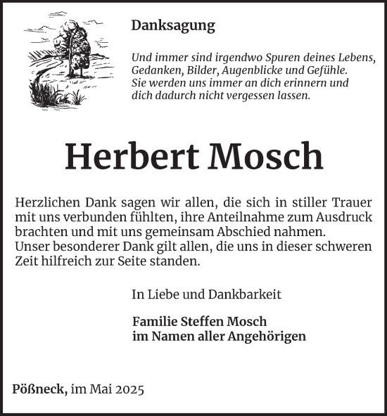 Traueranzeige von Herbert Mosch von Ostthüringer Zeitung