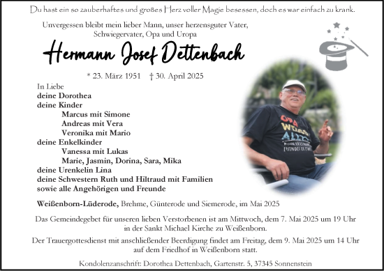 Traueranzeige von Hermann Josef Dettenbach von Thüringer Allgemeine