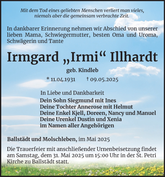 Traueranzeige von Irmgard Illhardt von Thüringer Allgemeine, Thüringische Landeszeitung