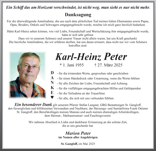 Traueranzeige von Karl-Heinz Peter von Ostthüringer Zeitung