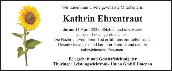 Traueranzeige von Kathrin Ehrentraut von Thüringer Allgemeine