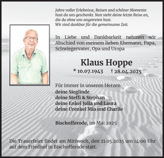 Traueranzeige von Klaus Hoppe von Thüringer Allgemeine