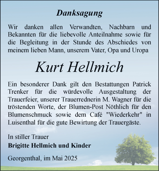 Traueranzeige von Kurt Hellmich von Thüringer Allgemeine, Thüringische Landeszeitung