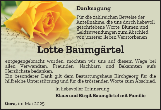 Traueranzeige von Lotte Baumgärtel