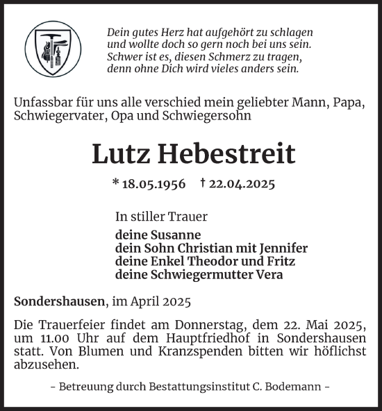 Traueranzeige von Lutz Hebestreit von Thüringer Allgemeine