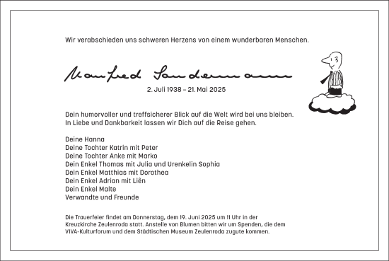Traueranzeige von Manfred   von Ostthüringer Zeitung