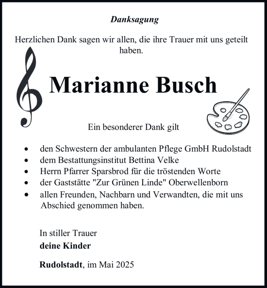 Traueranzeige von Marianne Busch von Ostthüringer Zeitung