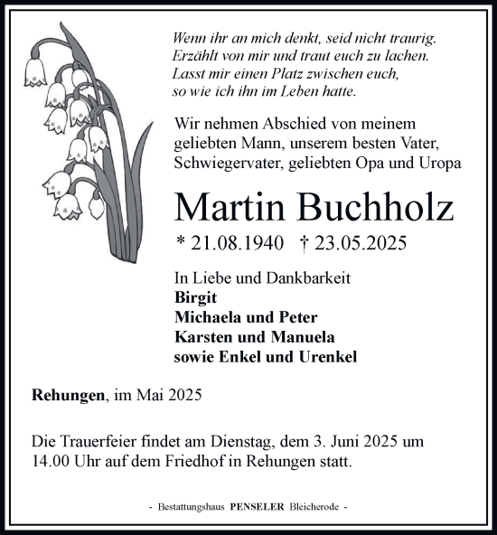 Traueranzeige von Martin Buchholz von Thüringer Allgemeine
