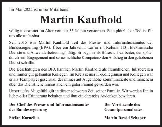 Traueranzeige von Martin Kaufhold von Thüringer Allgemeine