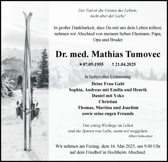 Traueranzeige von Mathias Tumovec von Thüringer Allgemeine, Thüringische Landeszeitung