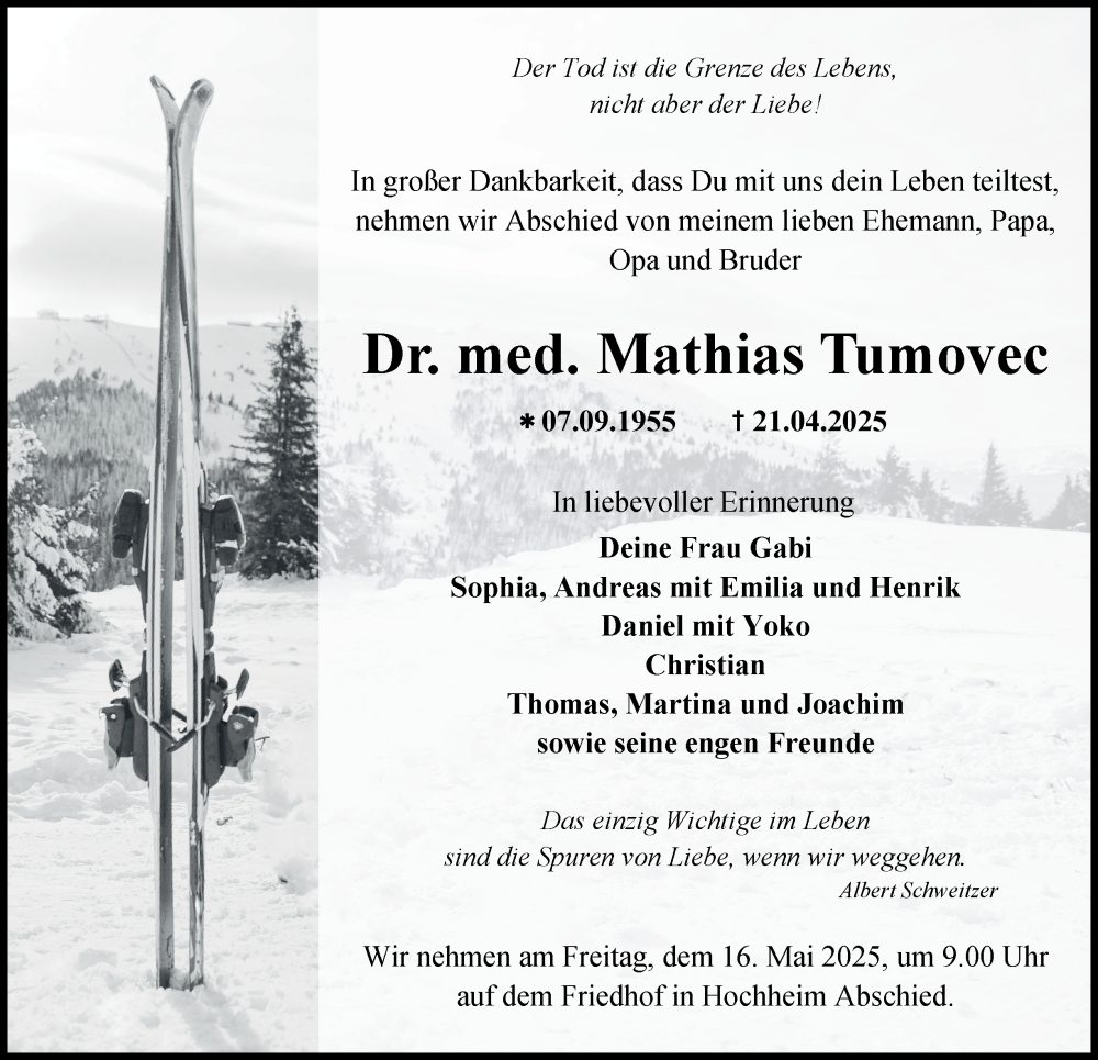  Traueranzeige für Mathias Tumovec vom 10.05.2025 aus Thüringer Allgemeine, Thüringische Landeszeitung
