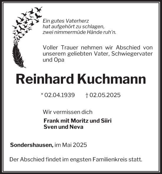 Traueranzeige von Reinhard Kuchmann von Thüringer Allgemeine