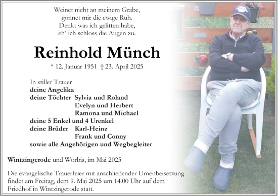 Traueranzeige von Reinhold Münch von Thüringer Allgemeine