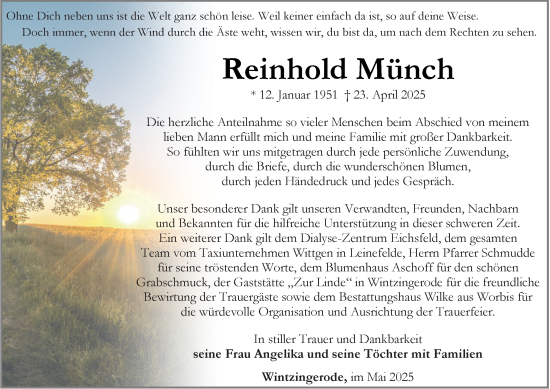 Traueranzeige von Reinhold Münch von Thüringer Allgemeine
