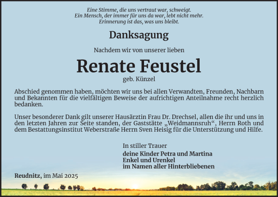 Traueranzeige von Renate Feustel