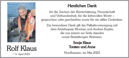 Traueranzeige von Rolf Klaus von Thüringer Allgemeine