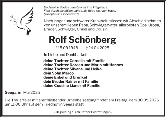 Traueranzeige von Rolf Schönberg von Thüringer Allgemeine