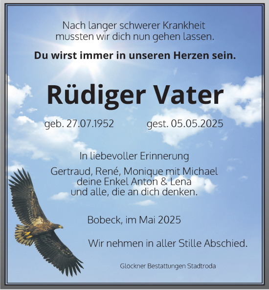 Traueranzeige von Rüdiger Vater von Ostthüringer Zeitung
