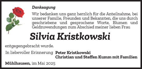 Traueranzeige von Silvia Kristkowski von Thüringer Allgemeine, Thüringische Landeszeitung