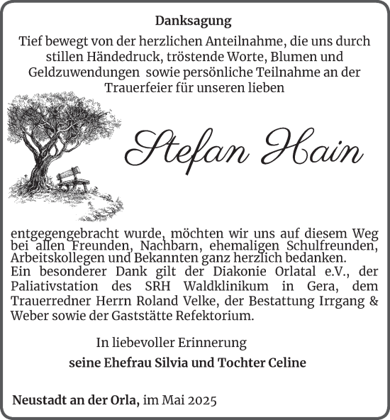 Traueranzeige von Stefan Hain von Ostthüringer Zeitung