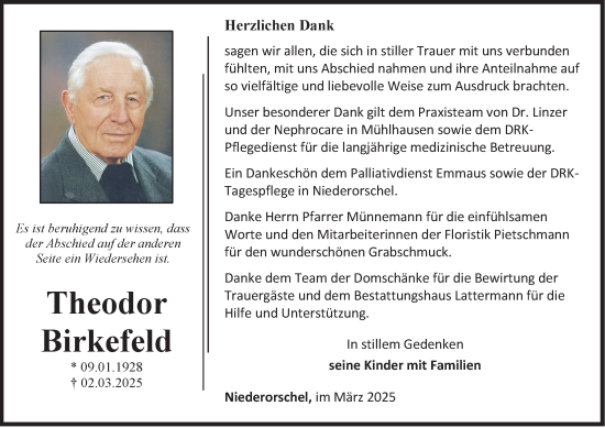 Traueranzeige von Theodor Birkefeld von Thüringer Allgemeine