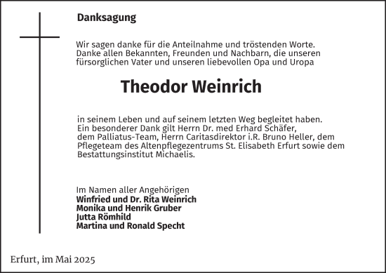 Traueranzeige von Theodor Weinrich von Thüringer Allgemeine, Thüringische Landeszeitung