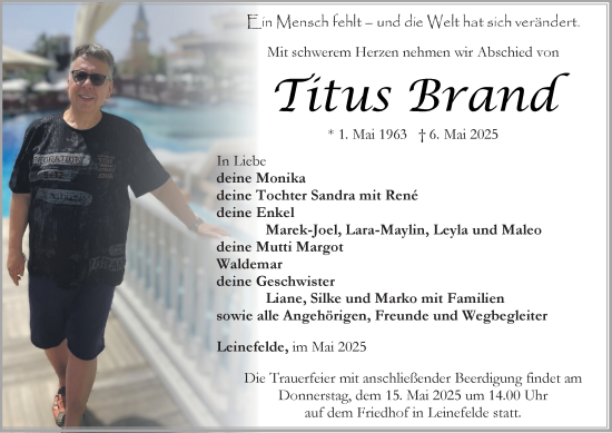 Traueranzeige von Titus Brand von Thüringer Allgemeine