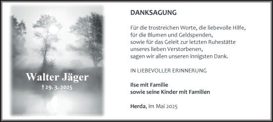 Traueranzeige von Walter Jäger von Thüringer Allgemeine, Thüringische Landeszeitung