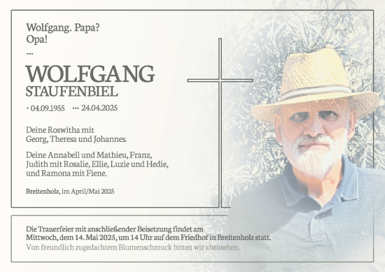 Traueranzeige von Wolfgang Staufenbiel von Thüringer Allgemeine