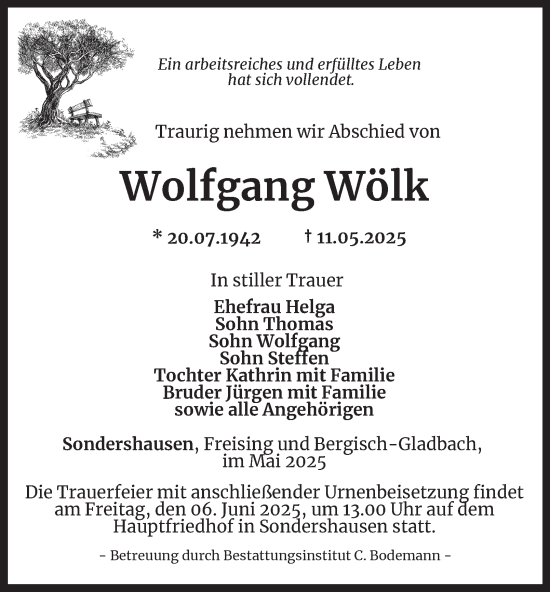 Traueranzeige von Wolfgang Wölk von Thüringer Allgemeine