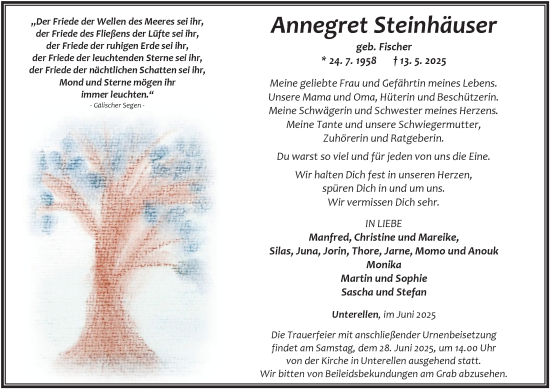 Traueranzeige von Annegret Steinhäuser von Thüringer Allgemeine, Thüringische Landeszeitung