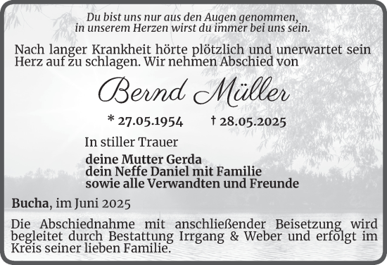 Traueranzeige von Bernd Müller von Ostthüringer Zeitung