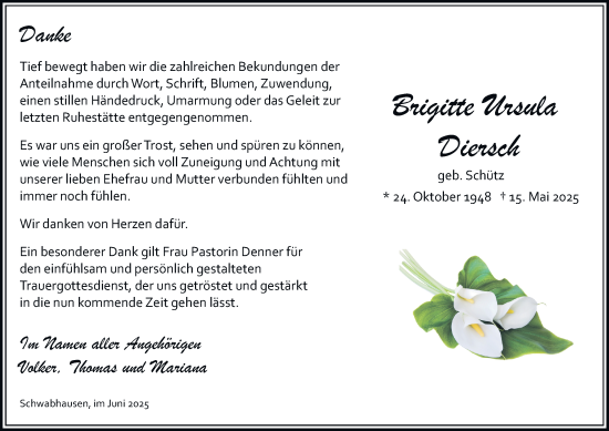 Traueranzeige von Brigitte Ursula Diersch von Thüringer Allgemeine, Thüringische Landeszeitung