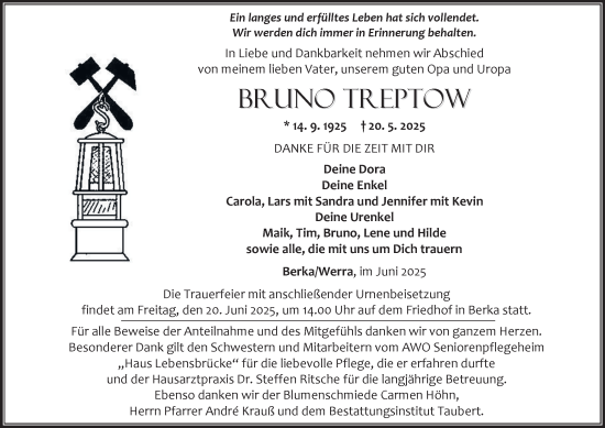 Traueranzeige von Bruno Treptow von Thüringer Allgemeine, Thüringische Landeszeitung