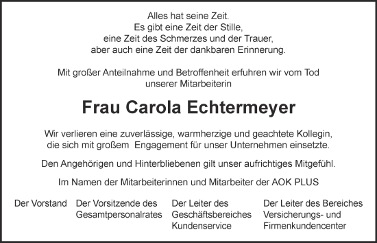 Traueranzeige von Carola Echtermeyer von Thüringer Allgemeine