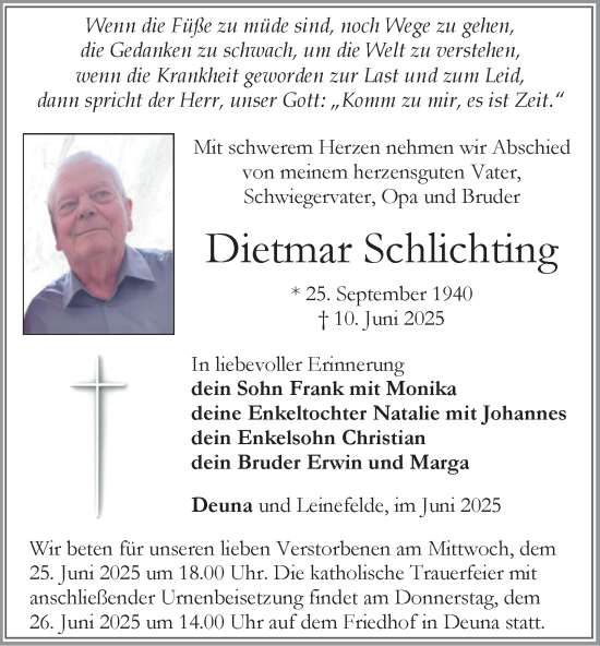 Traueranzeige von Dietmar Schlichting von Thüringer Allgemeine