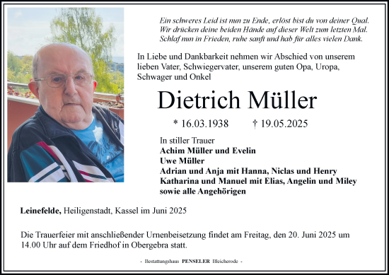 Traueranzeige von Dietrich Müller von Thüringer Allgemeine